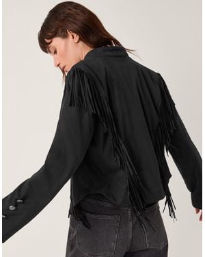 Monsoon Salome Fringe Faux Suede Jacket Black
