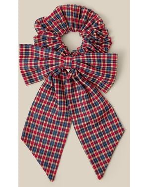 Monsoon Tartan Bow Hair Scrunchie - Pink