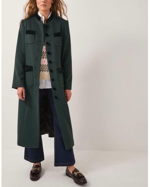 Monsoon Viv Velvet Trim Military Coat - Green