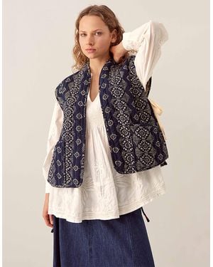 Monsoon East Celine Printed Textured Cotton Gilet Blue