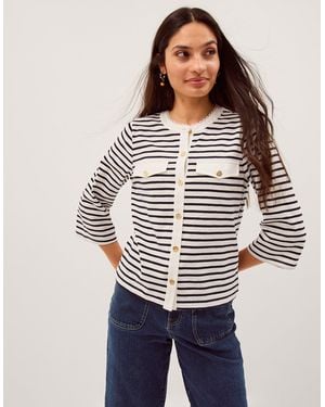 Monsoon Shania Stripe Jersey Buttondown Top Ivory - White