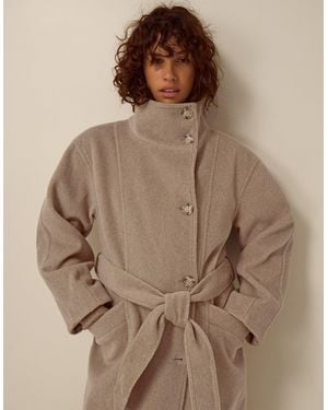 Monsoon Millie Funnel Neck Belted Coat Mink - Brown