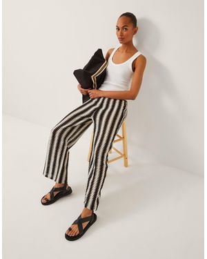 Monsoon Cleo Crochet Stripe Wide Leg Trousers Black - Natural