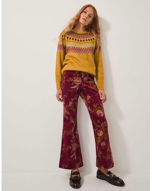Monsoon Yasmina Floral Corduroy Flare Trousers Red