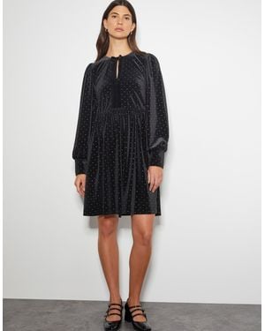 Monsoon Nora Long Sleeve Velvet Mini Dress Black