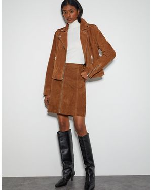 Monsoon Sienna Suede Zip Skirt Tan - Natural