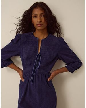 Monsoon Sara Smocked Corduroy Midi Dress Blue