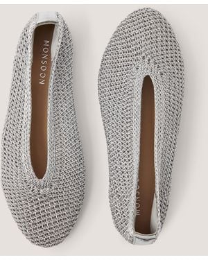 Monsoon Alma Knitted Ballet Flats Silver - Metallic