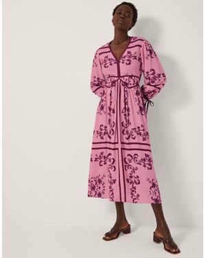 Monsoon Matilde Floral Print Long Sleeve Midi Dress - Pink