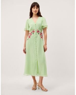 Monsoon Coraline Floral Embroidered Midi Dress Green
