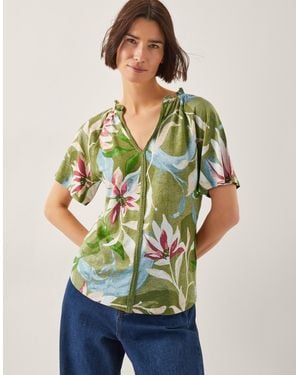 Monsoon Piper Floral Linen-blend Top Green