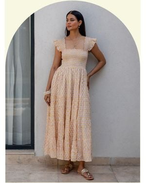 Monsoon Dilli Grey Tara Smocked Block Print Maxi Dress Yellow