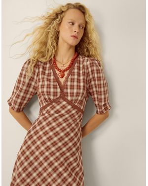 Monsoon Frankie Check Print Midi Dress - Brown