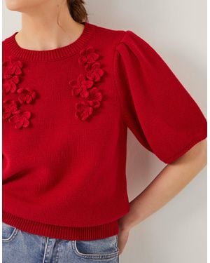 Monsoon Fee Floral Puff Sleeve Jumper Red