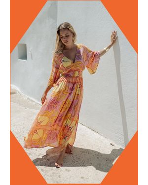 Monsoon Piti Cuiti Plunge Floral Print Maxi Dress Orange