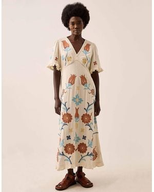 Monsoon East Odeline Embroidered Dress Ivory - Natural