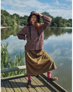 Monsoon East Heema Cross Stitch Corduroy Midi Skirt Green