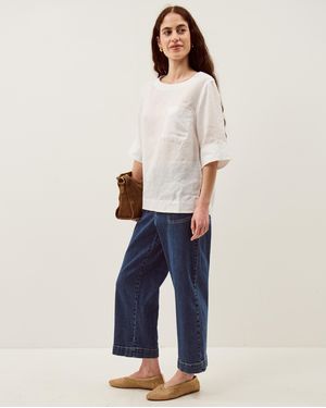Monsoon Ingrid Linen Top White - Blue