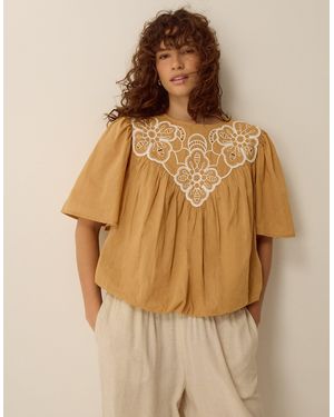 Monsoon Delta Embroidered Bubble Hem Top Camel - Natural