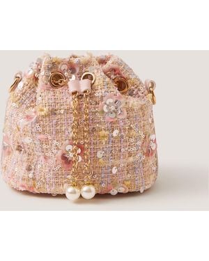 Monsoon Sequin Tweed Bucket Bag - Pink