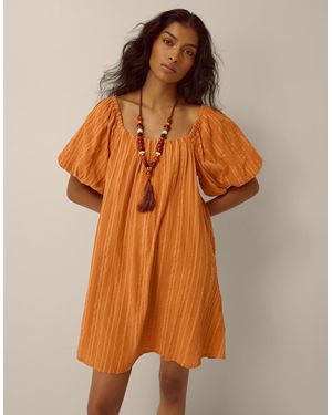 Monsoon Yara Puff Sleeve Stripe Mini Dress Tan - Orange