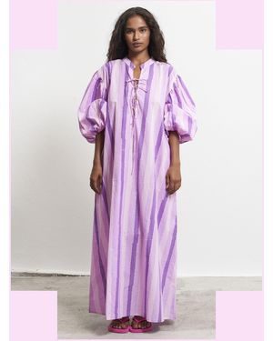 Monsoon Par & Escala Tere Puff Sleeve Stripe Maxi Dress Pink - Purple