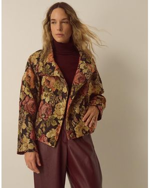 Monsoon Jessie Funnel Neck Floral Jacquard Jacket Black - Brown