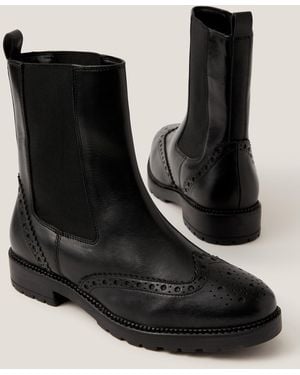 Monsoon Eli Brogue Leather Chelsea Boots Black