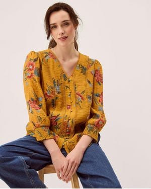 Monsoon Rosaleigh V-neck Floral Blouse Yellow - Orange