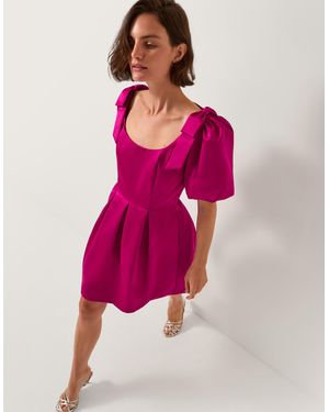 Monsoon Women's Dark Pink Sarai Puff Sleeve Satin Mini Dress, Size: 16