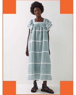 Monsoon East Duva Print Tiered Smock Dress Blue