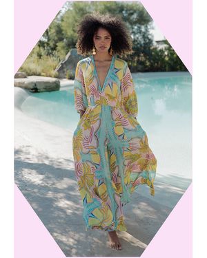 Monsoon Piti Cuiti Plunge Floral Print Jumpsuit Yellow - Green