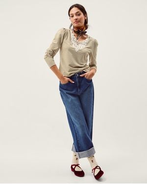 Monsoon Lauren Lace Stripe Jersey Top Ivory - Blue