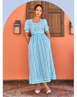 Monsoon India & Mills Katie Stripe Midi Dress Blue
