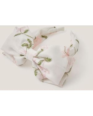 Monsoon Floral Embroidered Bow Headband - Natural