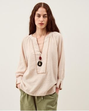 Monsoon Frida Stripe Linen-blend Top Natural