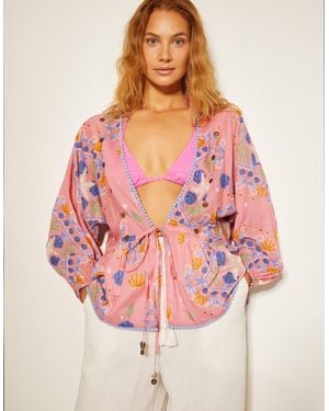 Monsoon Mabel Shell Print Kaftan Top Orange - Pink