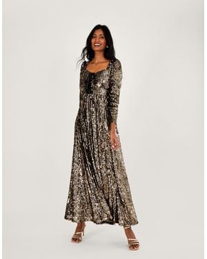 Monsoon Georgina Sequin Maxi Dress Gold - Natural