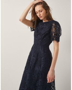Monsoon Betty Lace Puff Sleeve Midi Dress Blue