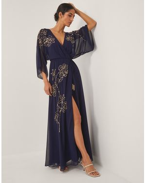 Monsoon Skyla Floral Embellished Maxi Wrap Dress Blue