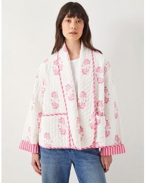 Monsoon East Millie Floral Print Quilted Jacket Pink - Red