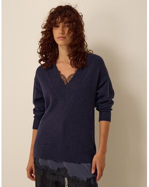 Monsoon Lilah Lace Trim Jumper Blue