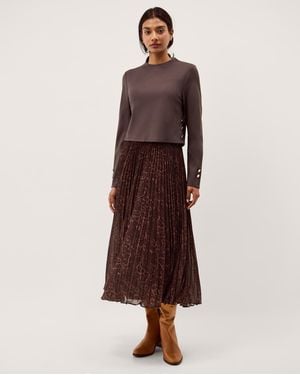 Monsoon Archi Leopard Print Pleated Midi Dress Brown