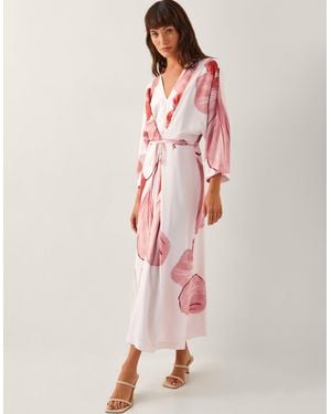 Monsoon June Floral Kimono Maxi Dress Ivory - Pink
