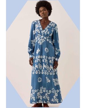 Monsoon East Kris V-neck Batik Maxi Dress Blue