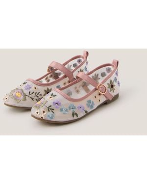 Monsoon Floral Embroidered Ballerina Flats Multi - Natural