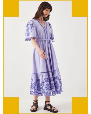 Monsoon East Aliona Floral Broderie Midi Dress Purple