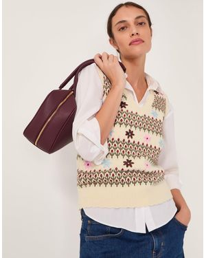 Monsoon Ella Floral Knitted Vest Ivory - Natural