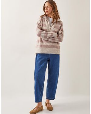 Monsoon Zia Stripe Half-zip Jumper Natural - Blue