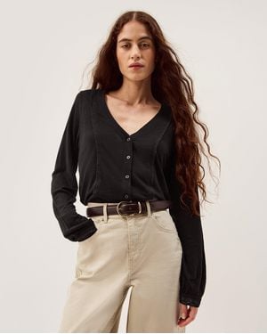 Monsoon Laney Lace Linen Blend Top - Black